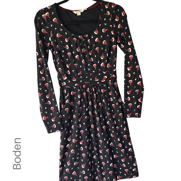 BODEN NWOT ABIGAIL LONG SLEEVE FLORAL DRESS BLACK RED GRAY | SIZE: 4 - Picture 1 of 11